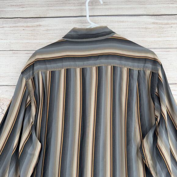 Tommy Bahama Silk Striped Long Sleeve Button Down Shirt Men's XL Blue/Beige/Gray - Picture 4 of 15